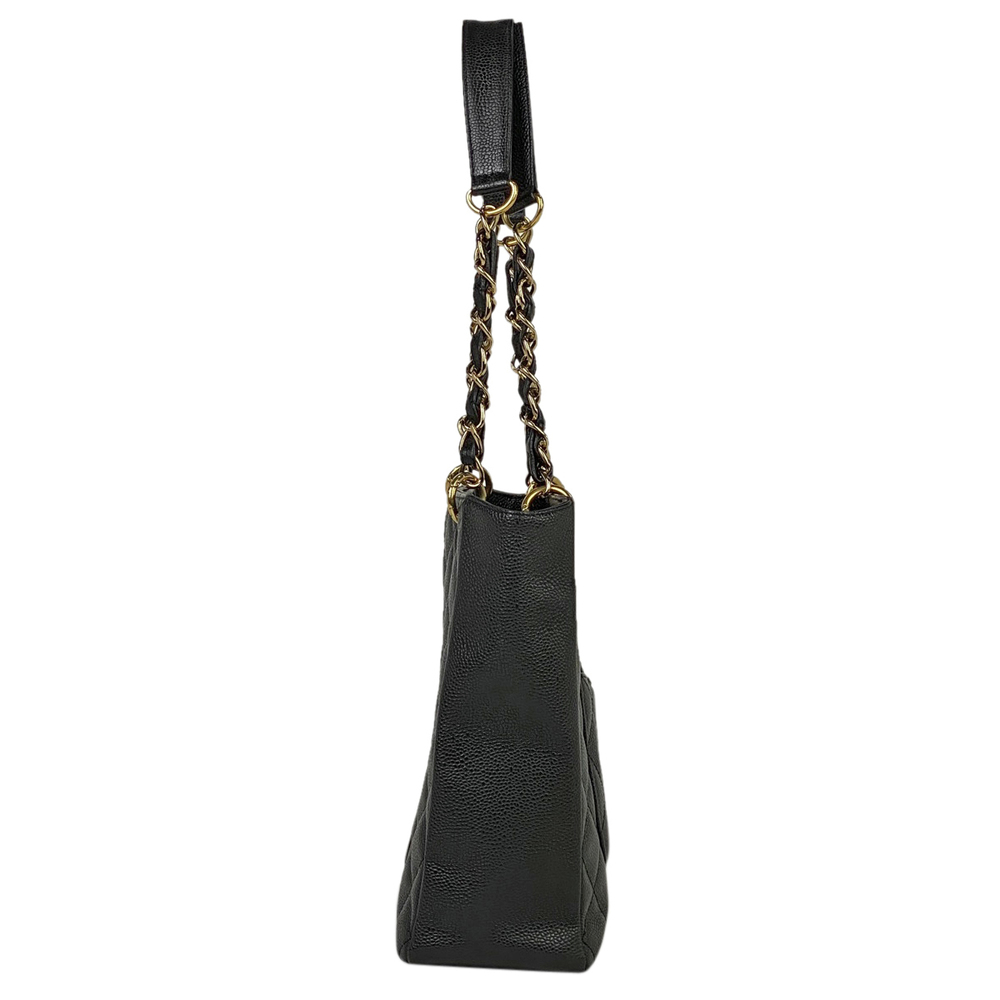 Chanel Bag Skin Coco Mark Chain Caviar Tote Black Matelasse PST